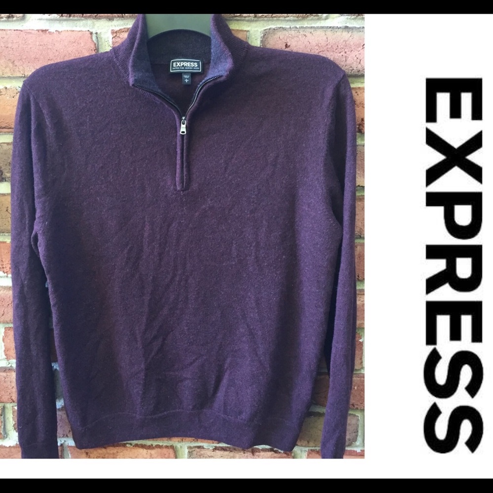 Men’s EXPRESS Merino Wool Sweater 1/4 Zip Wine L